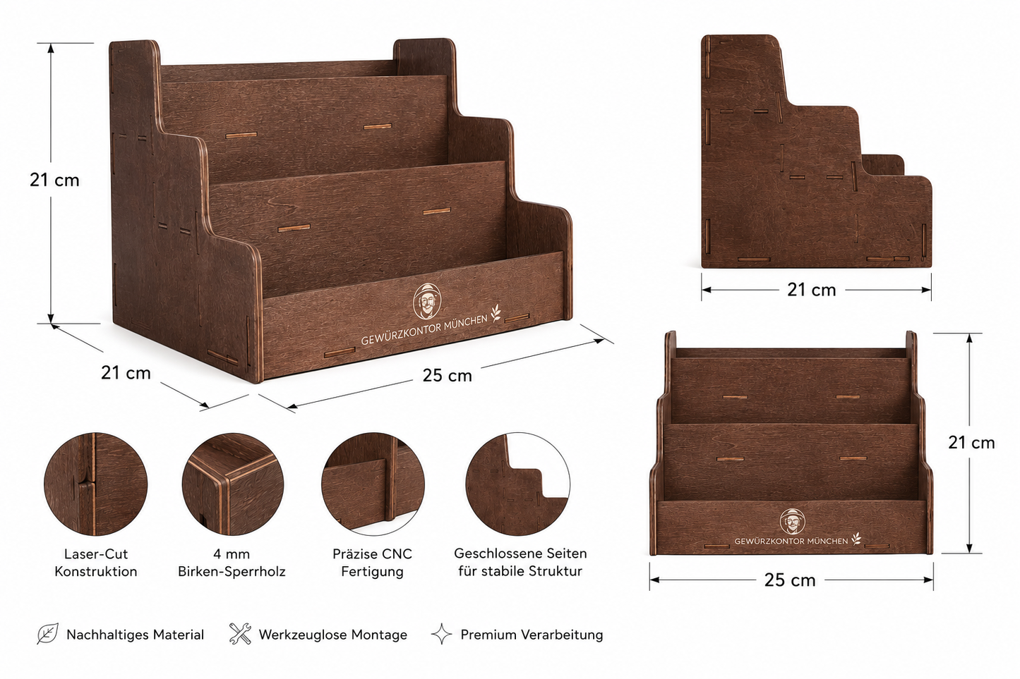 Aufsteller für Gewürze - Premium Holz Look