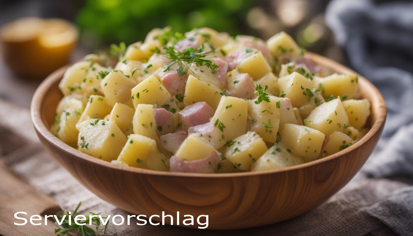 German potato salad in a nice wooden bowl