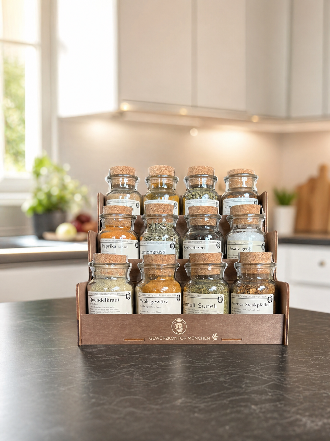 Aufsteller für Gewürze - Premium Holz Look