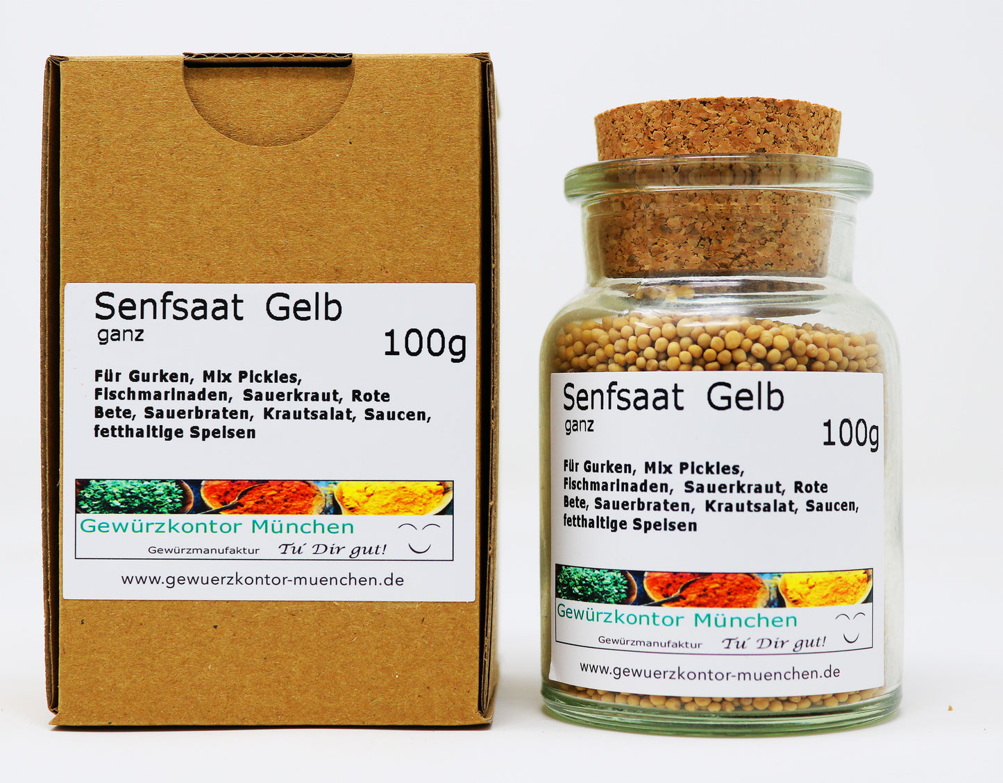 Senfsaat gelb ganz 100g Glas+karton