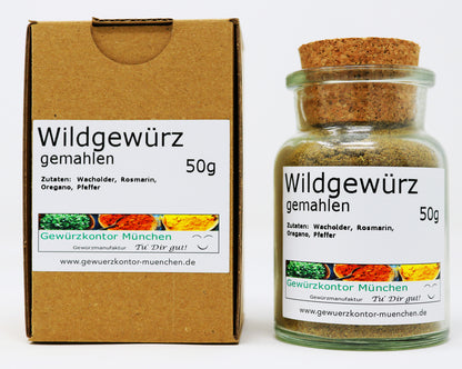Wildgewürz gemahlen 50g Glas + Karton