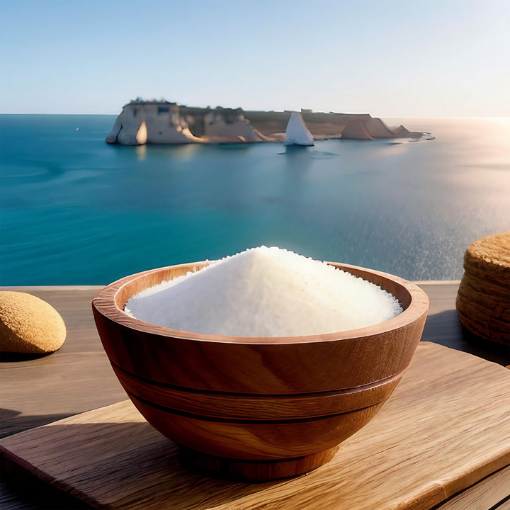 a_wooden_bowl_filled_with_fine_grained_Fleur_de_Sel_set_against_the_backdrop