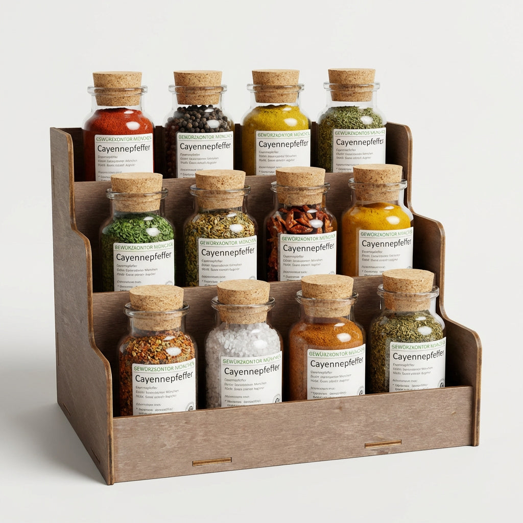 Aufsteller für Gewürze - Premium Holz Look
