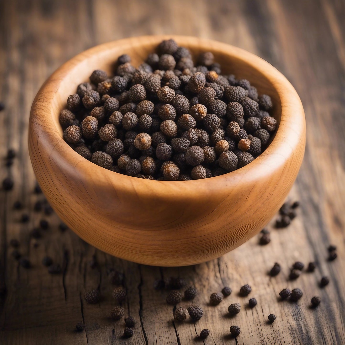 smoked black pepper in a wooden bowl on a wooden table_clipdrop-cleanup_clipdrop-enhance
