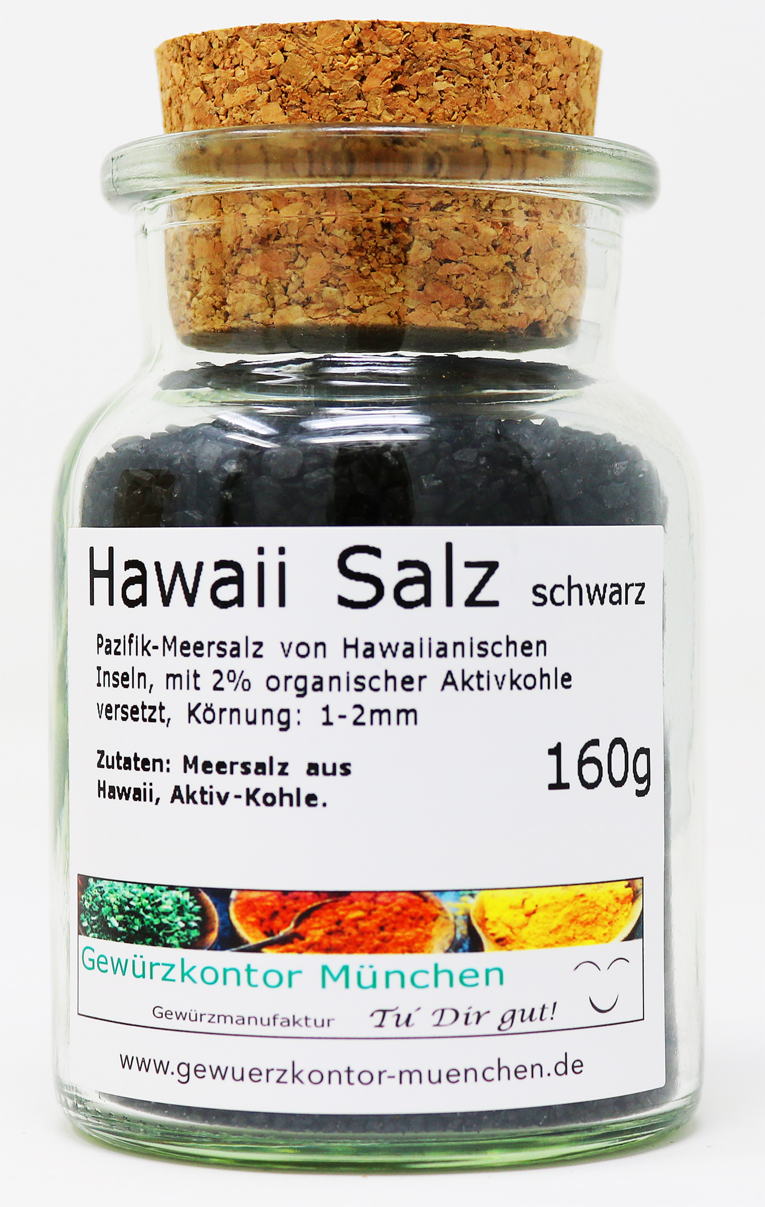 Hawaii Salz Schwarz, Black Lava Salz 160g Glas