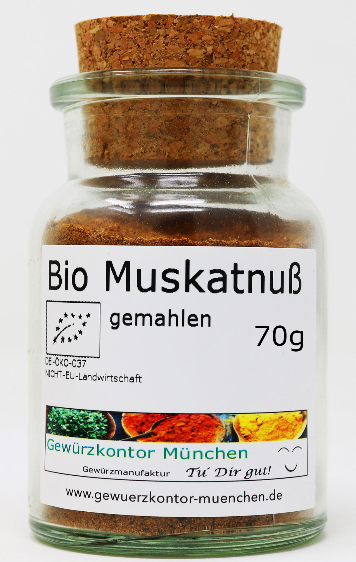 Bio Muskat gemahlen, Muskatnuss gemahlen 70g Glas